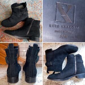 REED KRAKOFF $1k Black Suede Italian Made Chelsea Boots | 37.5 US 7.5